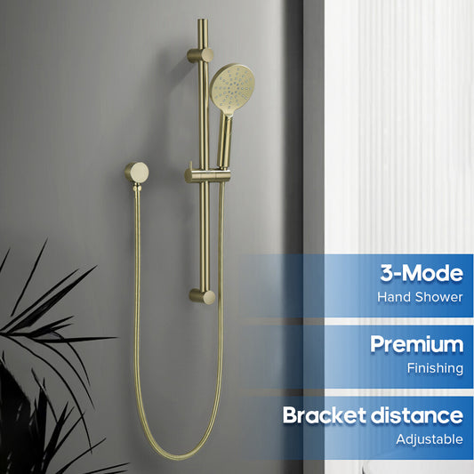 Decaura Brushed Gold Hand Held Shower Head on Sliding Rail Set Adjustable