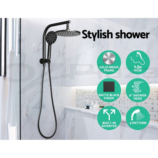 Cefito 9'' Rain Shower Head Set Round Handheld High Pressure Wall Black