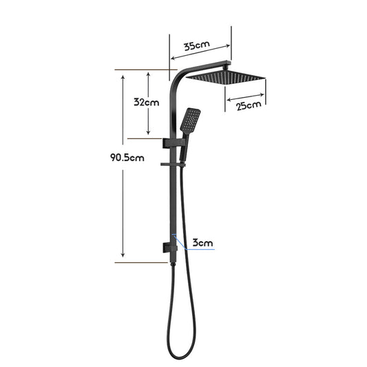 Decaura 10" Rain Shower Head Set Black Square with/without Shower Taps Bathroom
