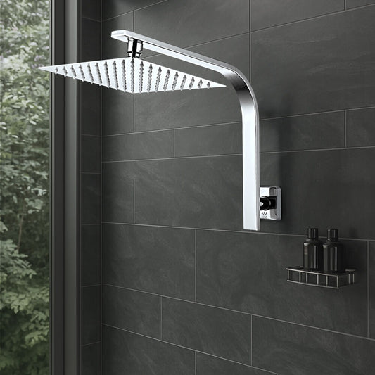 Simplus 8" SS304 Rain Shower Head Set Square Gooseneck Shower Arm Wall Mounted