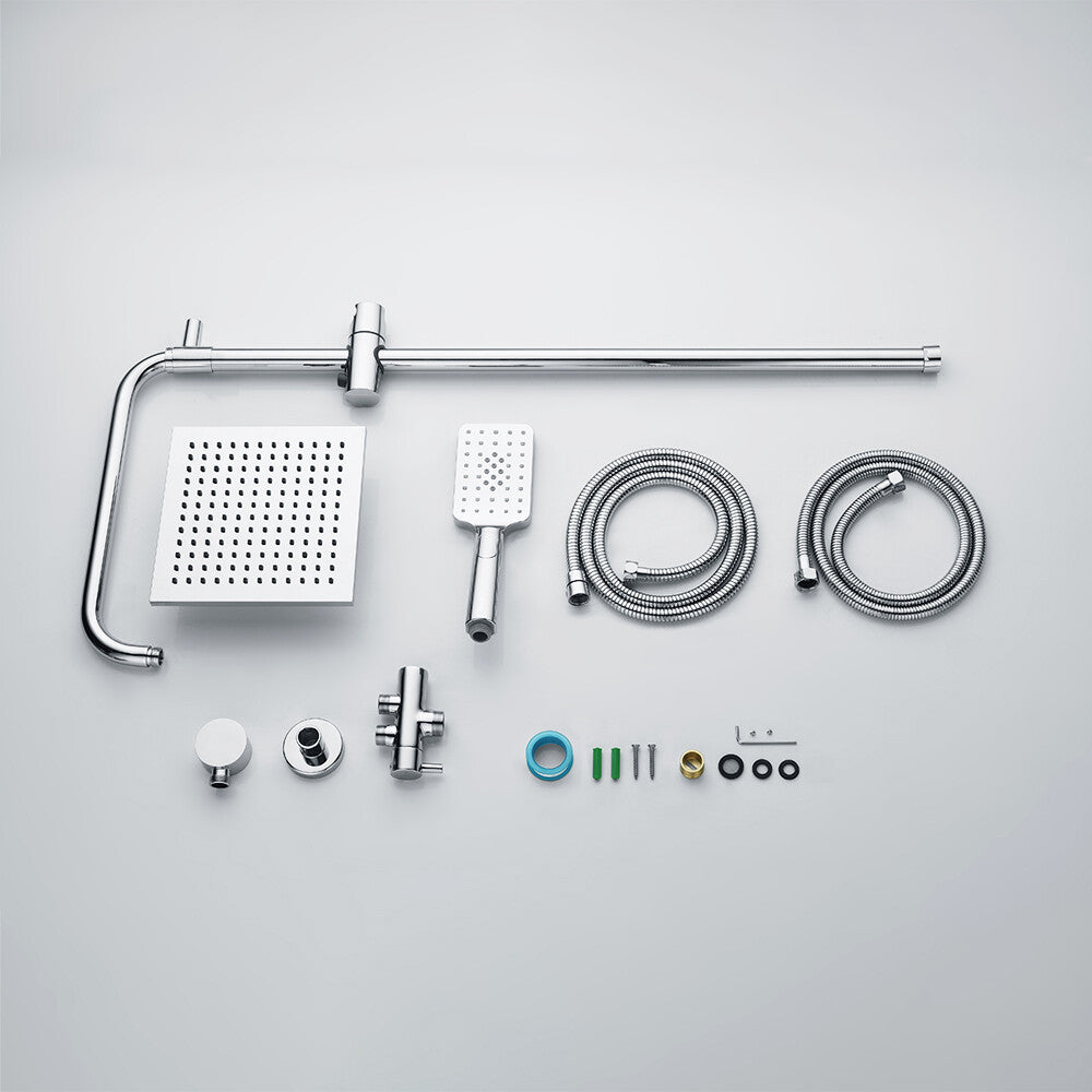 Decaura Dual Shower Head Set 8" Rain Shower Square free Water Inlet Chrome