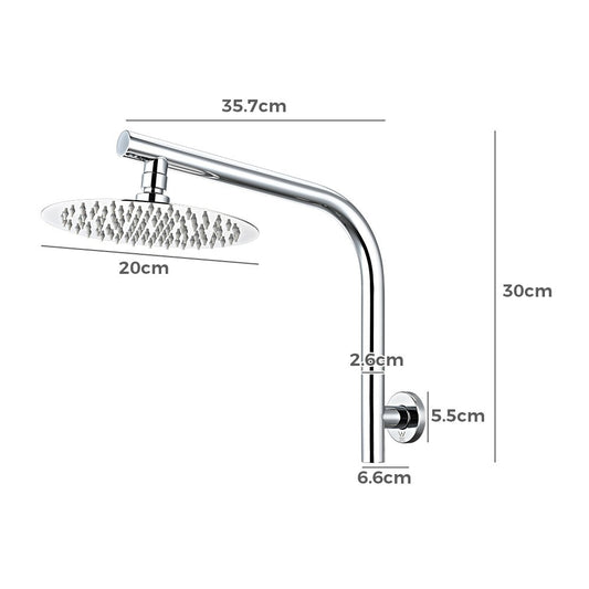 Simplus 8" SS304 Rain Shower Head Set Round Gooseneck Shower Arm Wall Mounted
