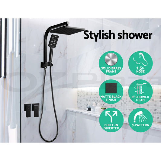 Cefito Shower Head Set 8" Rain Shower Head Handheld Wall Taps Brass Black