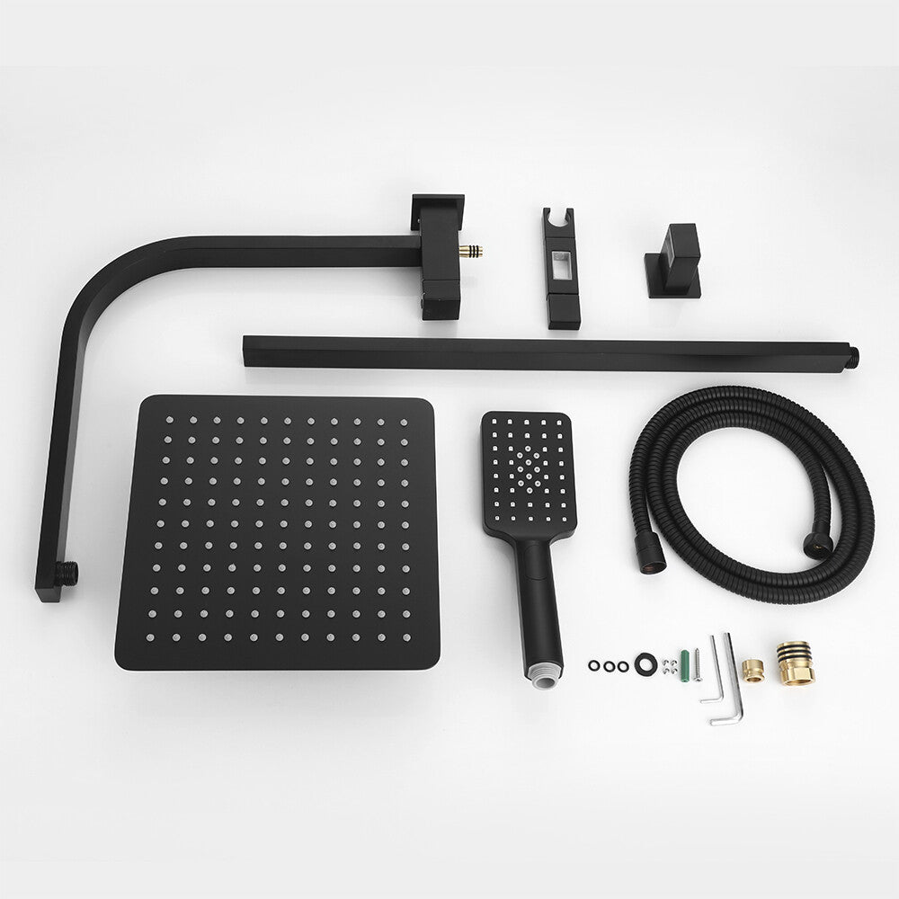 Decaura 10" Rain Shower Head Set Black Square Rail Shower with Overhead