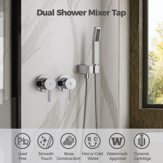 Simplus Shower Mixer Tap Hot Cold Square Bath Shower Mixer Watermark Chrome