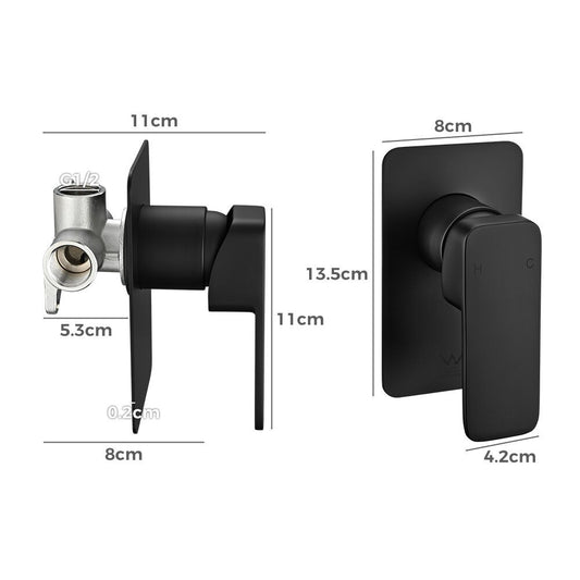 Simplus SS304 Shower Mixer Tap Square Head Bath Tub Wall Mount Watermark Black