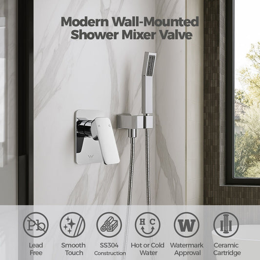 Simplus SS304 Shower Mixer Tap Square Head Bath Tub Wall Mount Watermark Chrome