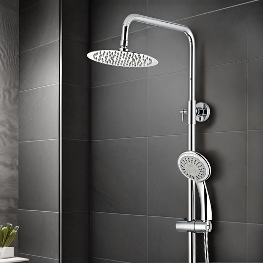 Simplus 8" Rain Shower Head Set Round Gooseneck Shower Arm Wall Mounted Chrome