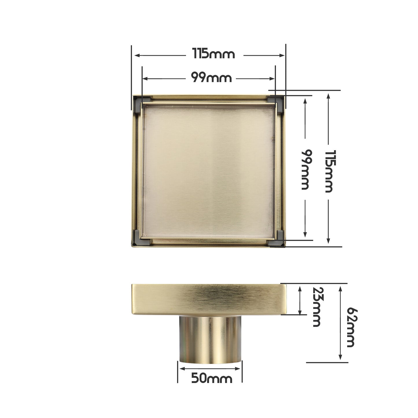 Decaura Tile Insert Floor Waste Shower Grate Drain Brushed Gold Square 50mm Out
