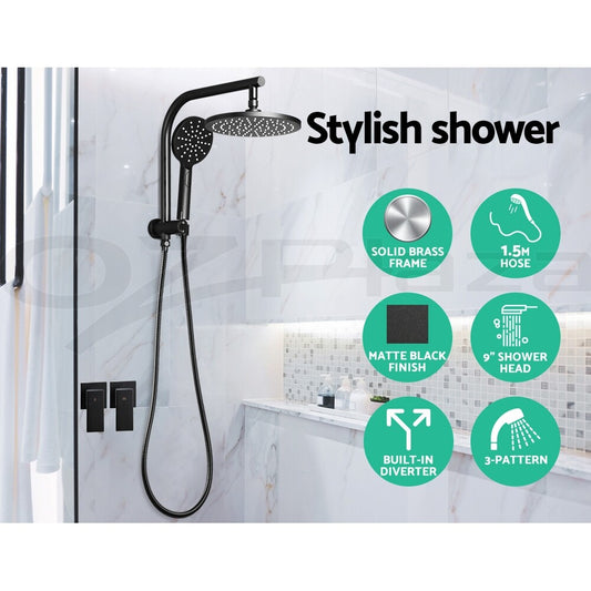 Cefito 9'' Rain Shower Head Taps Round Handheld High Pressure Wall Black