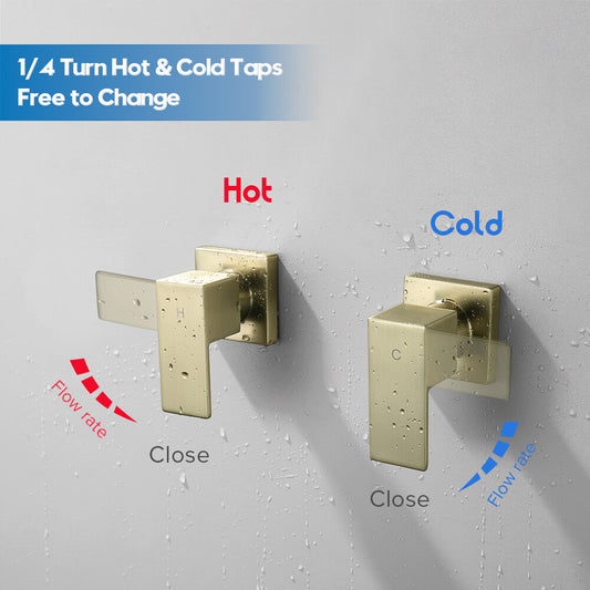 Decaura Watermark Square Shower Taps Brushed Gold 1/4 Turn Wall Top Assemblies