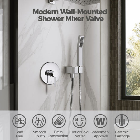 Simplus Brass Shower Mixer Tap Hot Cold Round Bath Shower Mixer Watermark Chrome