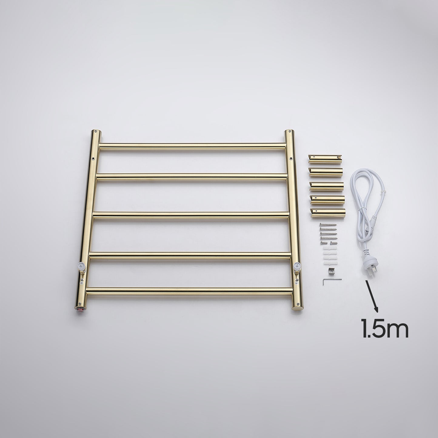 Heated Towel Rail Wall Mounted Brushed Gold Round 5 Rungs 304 Stainless Steel