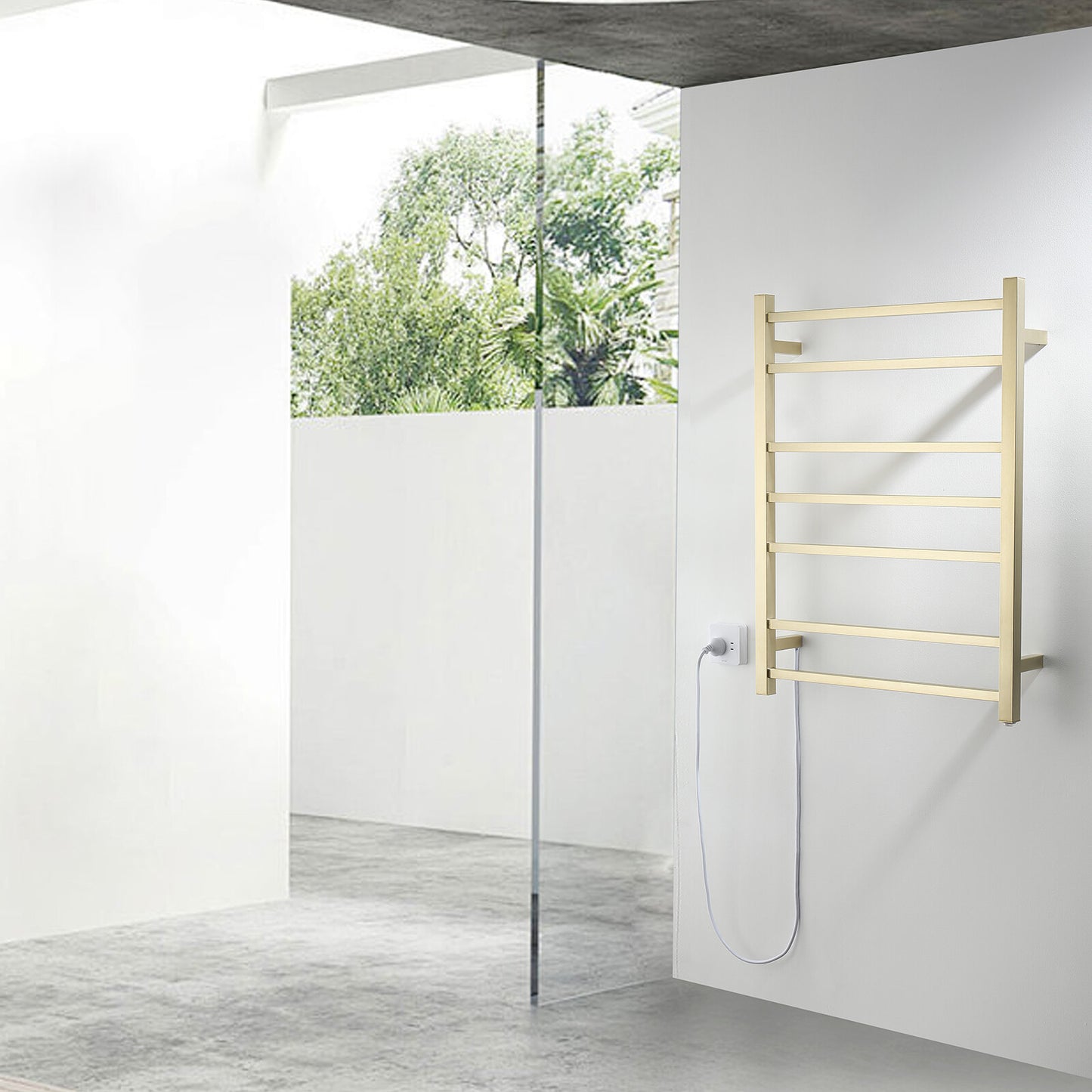 Square Wall Mounted Heated Towel Rail Brushed Gold 7 Rungs 304 Stainless Steel