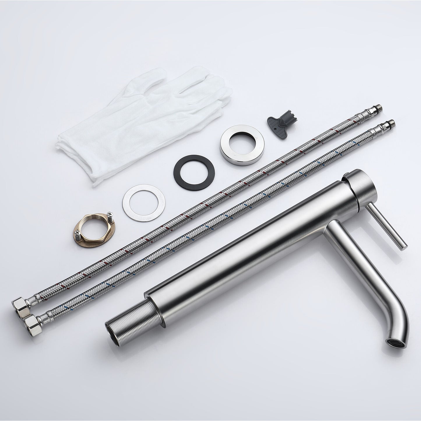 Decaura Bathroom Basin Mixer Tap Stainless Steel Long Gooseneck Brushed Nickel