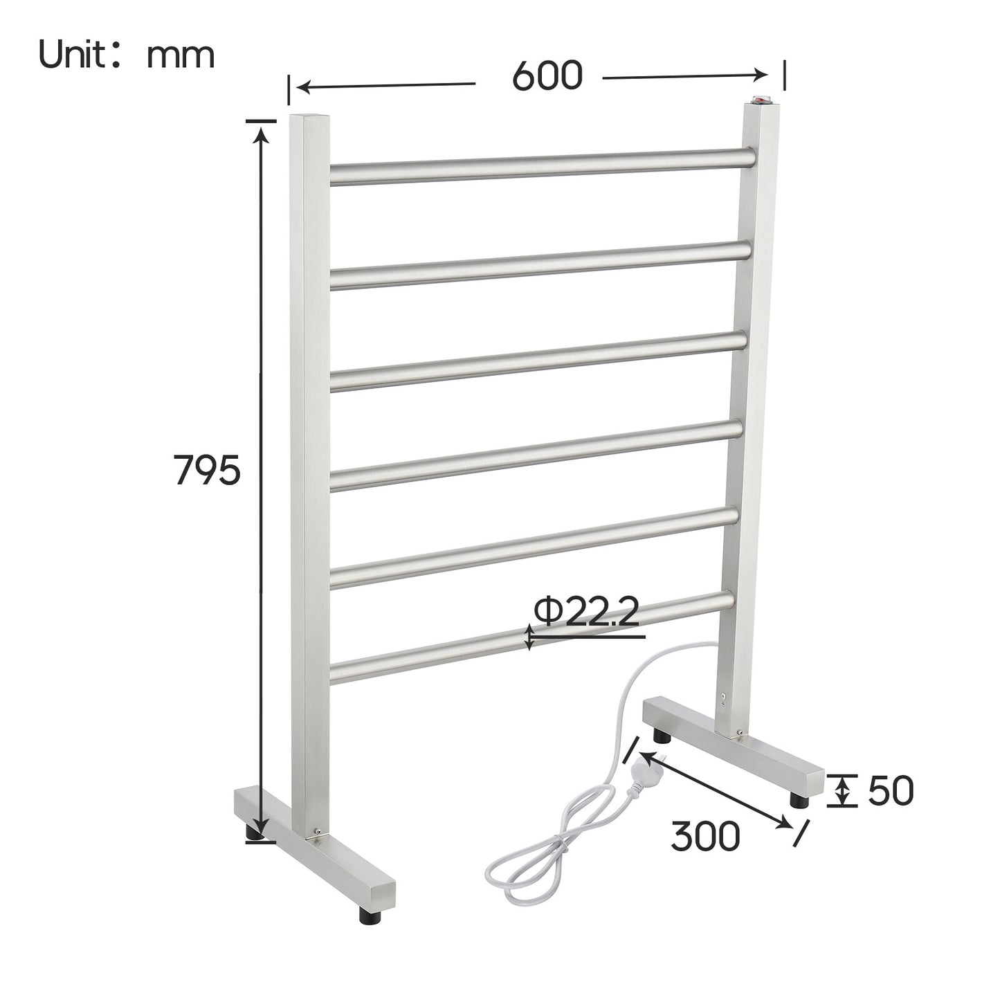 Decaura Freestanding Heated Towel Rail Racks 304 Stainless Steel 6 Rungs Brushed