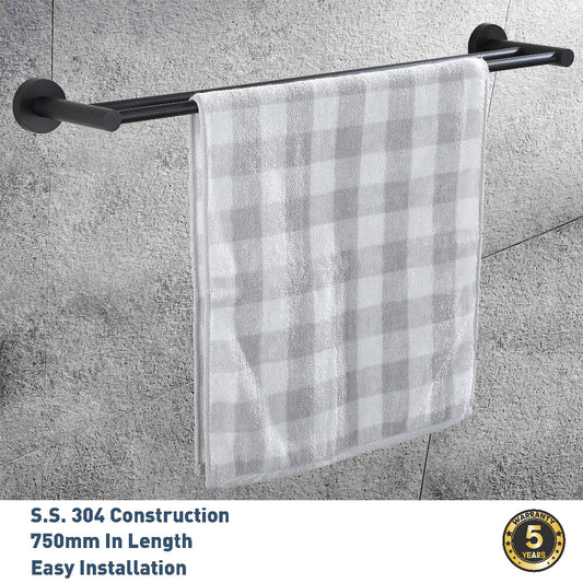 Decaura Double Towel Rail Rack Bar 750mm Matte Black Wall Mount Holder Bathroom