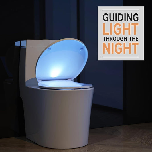 AQUATIZ Night Light Round Toilet Seat with Sound-Activated Sensing Light