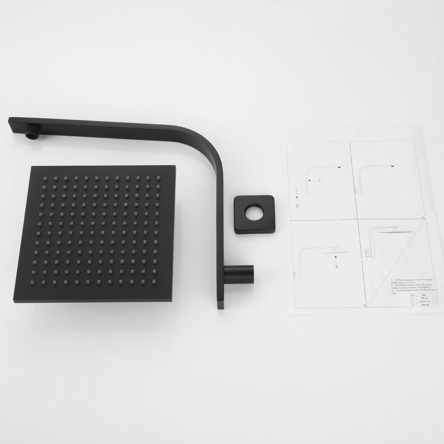 Decaura 8" Rain Shower Head Set Black Brass Gooseneck Shower Arm Square Bathroom