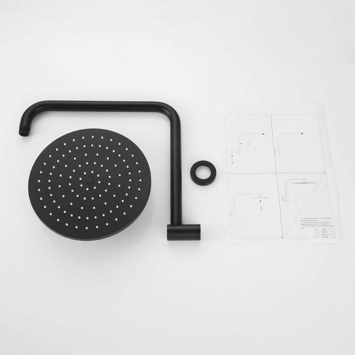 WELS 9" Rain Shower Head Set Black Round Gooseneck Arm Rainfall Overhead