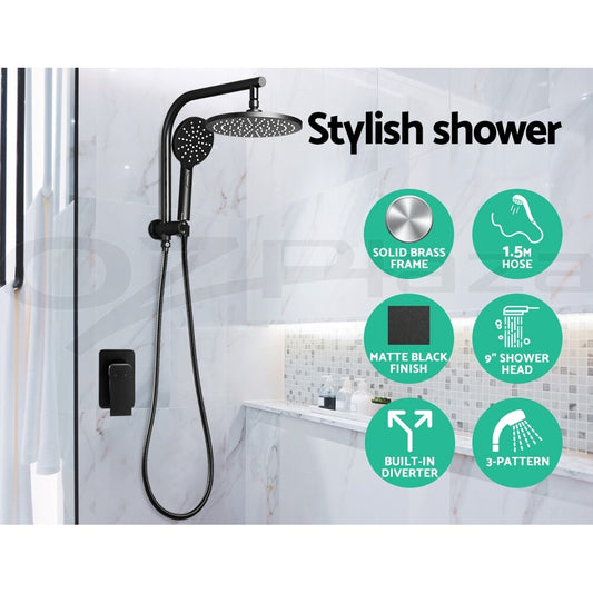 Cefito 9'' Rain Shower Head Mixer Round Handheld High Pressure Wall Black