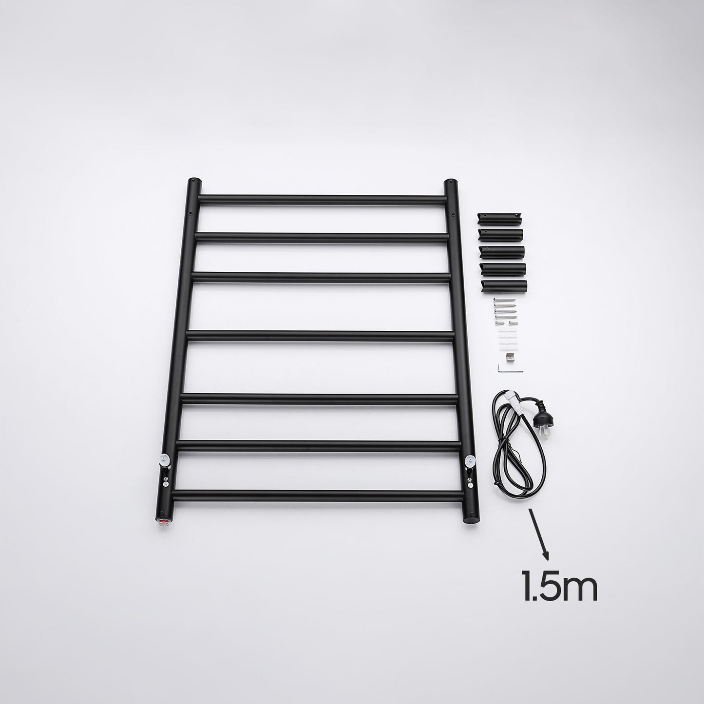 Decaura Heated Towel Rail Wall Mounted 7 Rungs Matte Black 304 Stainless Steel