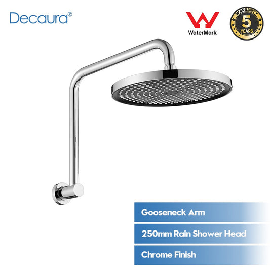 Decaura 10" Rain Shower Head Set Gooseneck Arm Wall Tapware Shower Taps Round