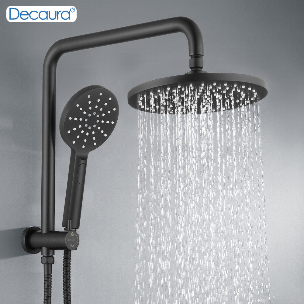 Decaura Shower Head Set Black 9" Rainfall Round Bathroom Wall Mount Mixer Taps