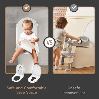 AQUATIZ D-Shaped Family Toilet Seat with Built-in Potty Training Seat Child Seat