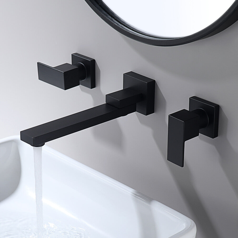Decaura Square Bath Tap and 180° Swivel Bath Spout Set Wall Mount Black Bathroom