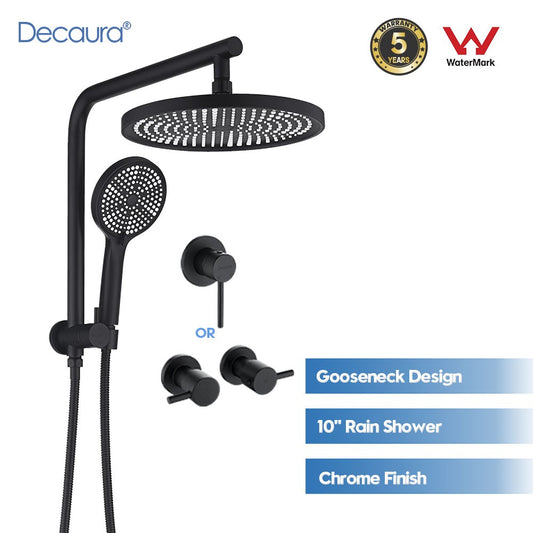 Decaura 10" Rain Shower Head Set Black Round Shower Mixer Tap Wall Tapware