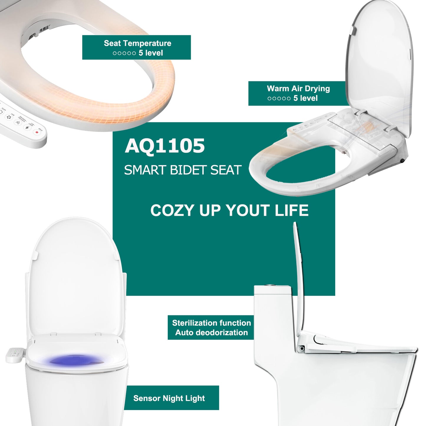 AQUATIZ D-Shape Smart Heated Bidet Toilet Seat AQ1101