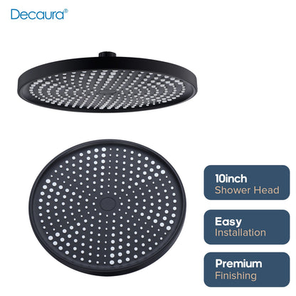 Decaura 10" Rain Shower Head Set Black Round Gooseneck Shower Arm Wall Tapware