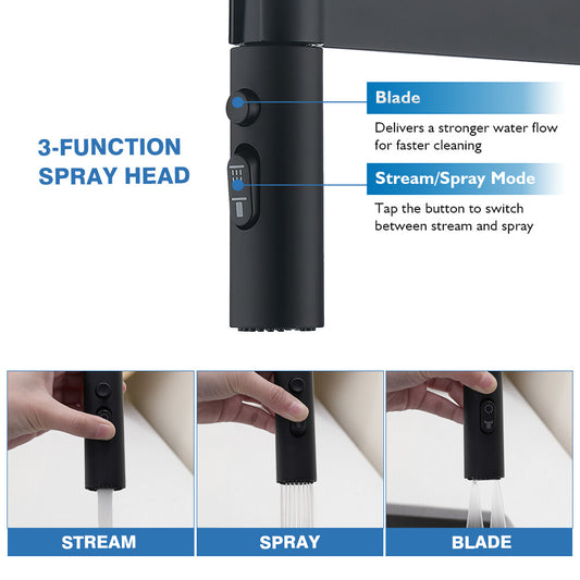 Decaura Luxury Spring Kitchen Mixer Tap Pull Out with Metal Spray Head Black