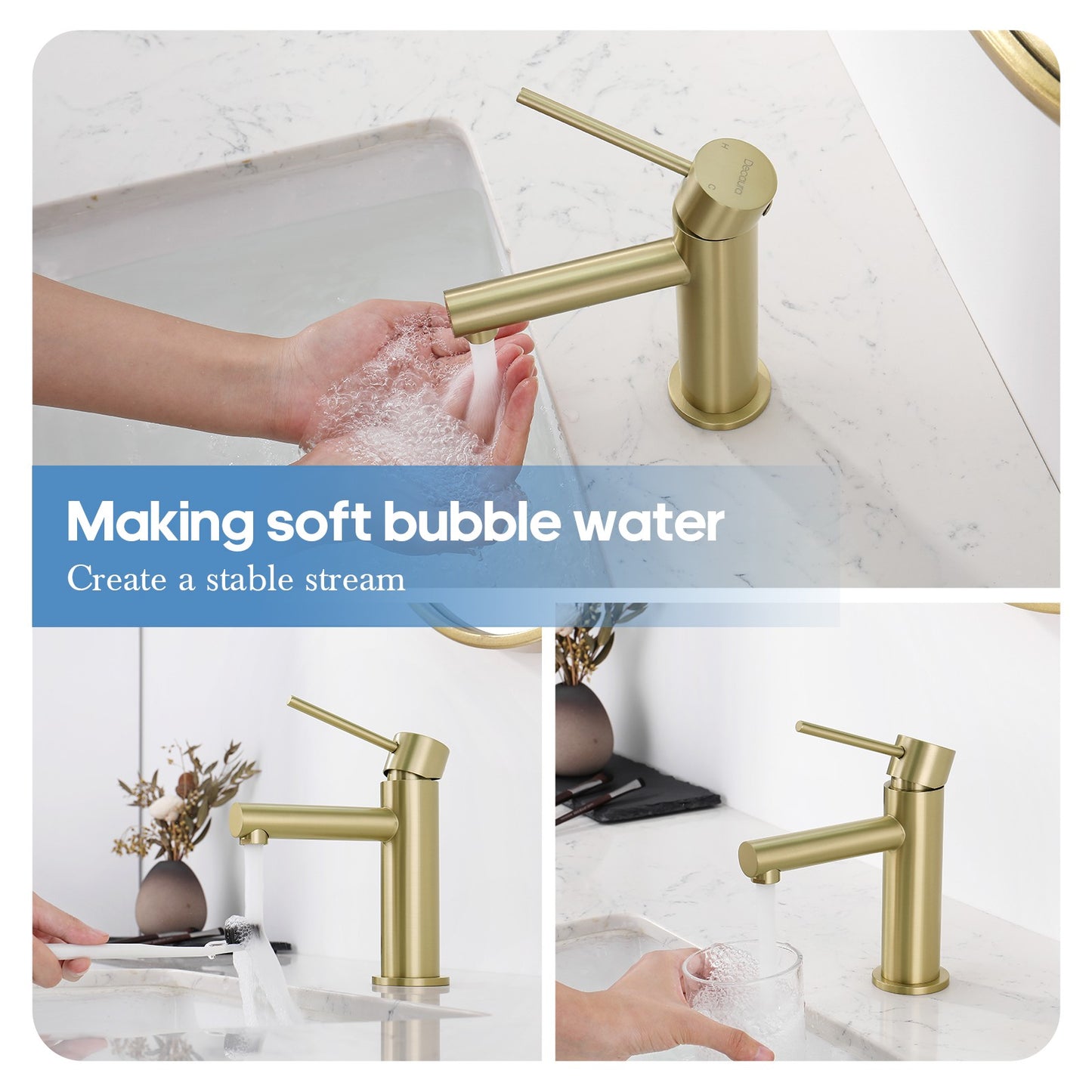 Decaura Bathroom Basin Mixer Tap Stainless Steel Round Chrome/Brushed/Black/Gold