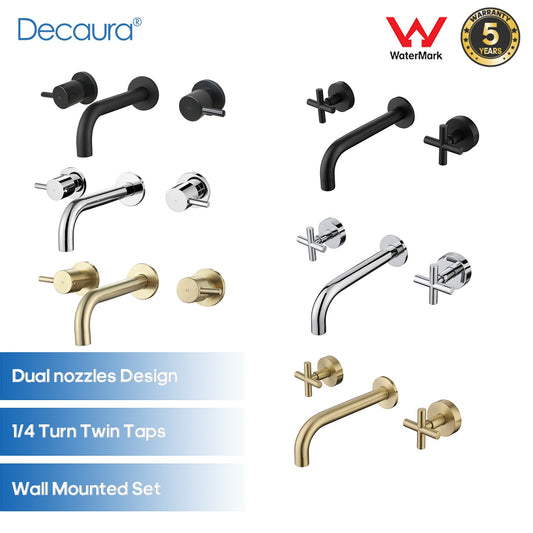 Decaura Basin Spout and Shower Taps Set Wall Mount 1/4 Turn Mixer Cold Hot WELS
