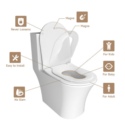 AQUATIZ D-Shaped Family Toilet Seat with Built-in Potty Training Seat Child Seat
