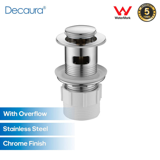Decaura Pop Up Waste with Overflow Vanity Basin Push Plug Drain 32mm Chrome