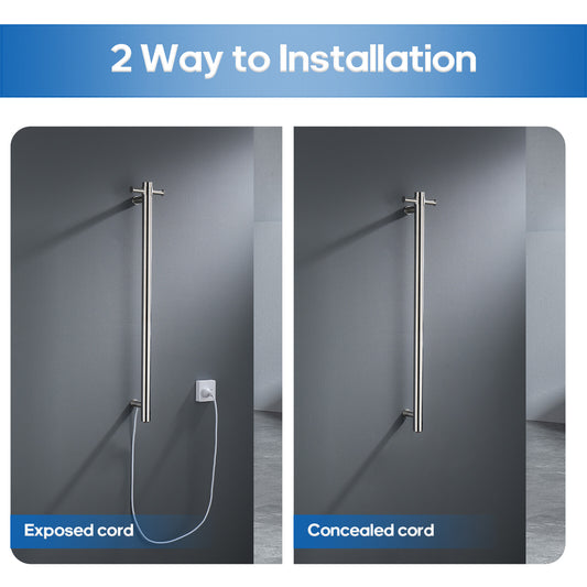 Decaura Wall Mounted Heated Towel Rail Vertical Brushed 304 Stainless Steel