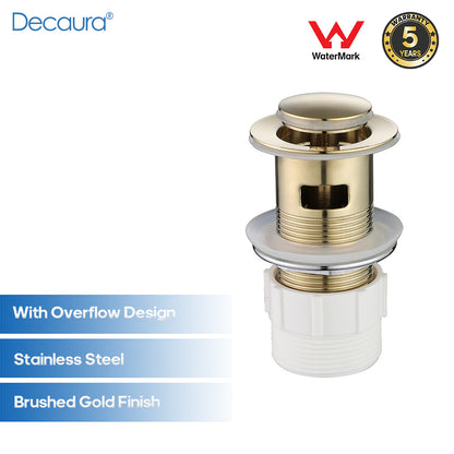 Decaura Pop Up Waste with Overflow Brushed Gold for Bathroom Basin Vanity