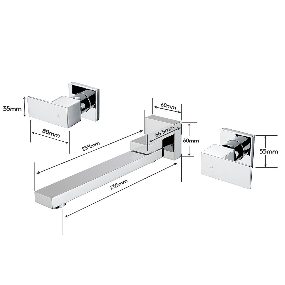 Decaura Square swivel Bath Spout and Wall Taps Set Chrome for Bathtub/Basin