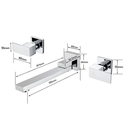 Decaura Square swivel Bath Spout and Wall Taps Set Chrome for Bathtub/Basin