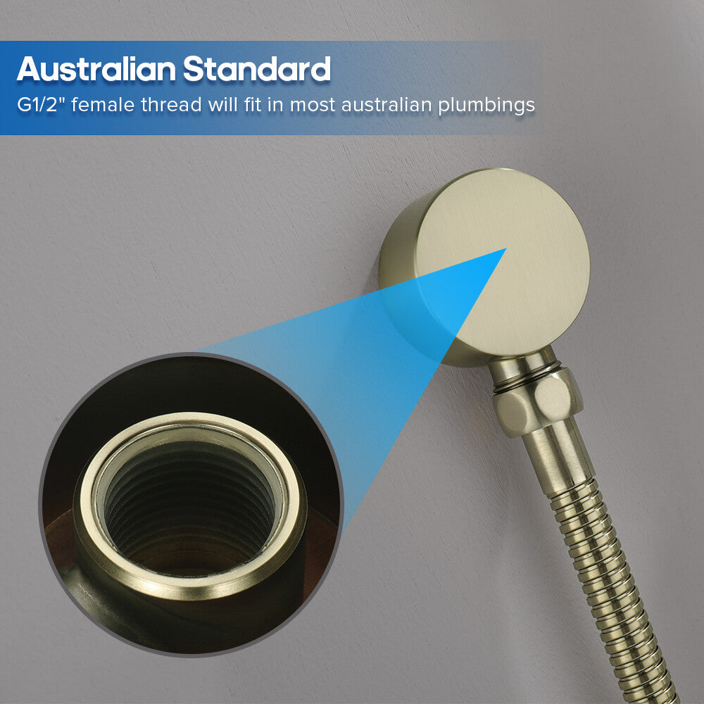 Decaura Shower Rail Set Hand Held Shower Head on Sliding Bar Brushed Gold Taps