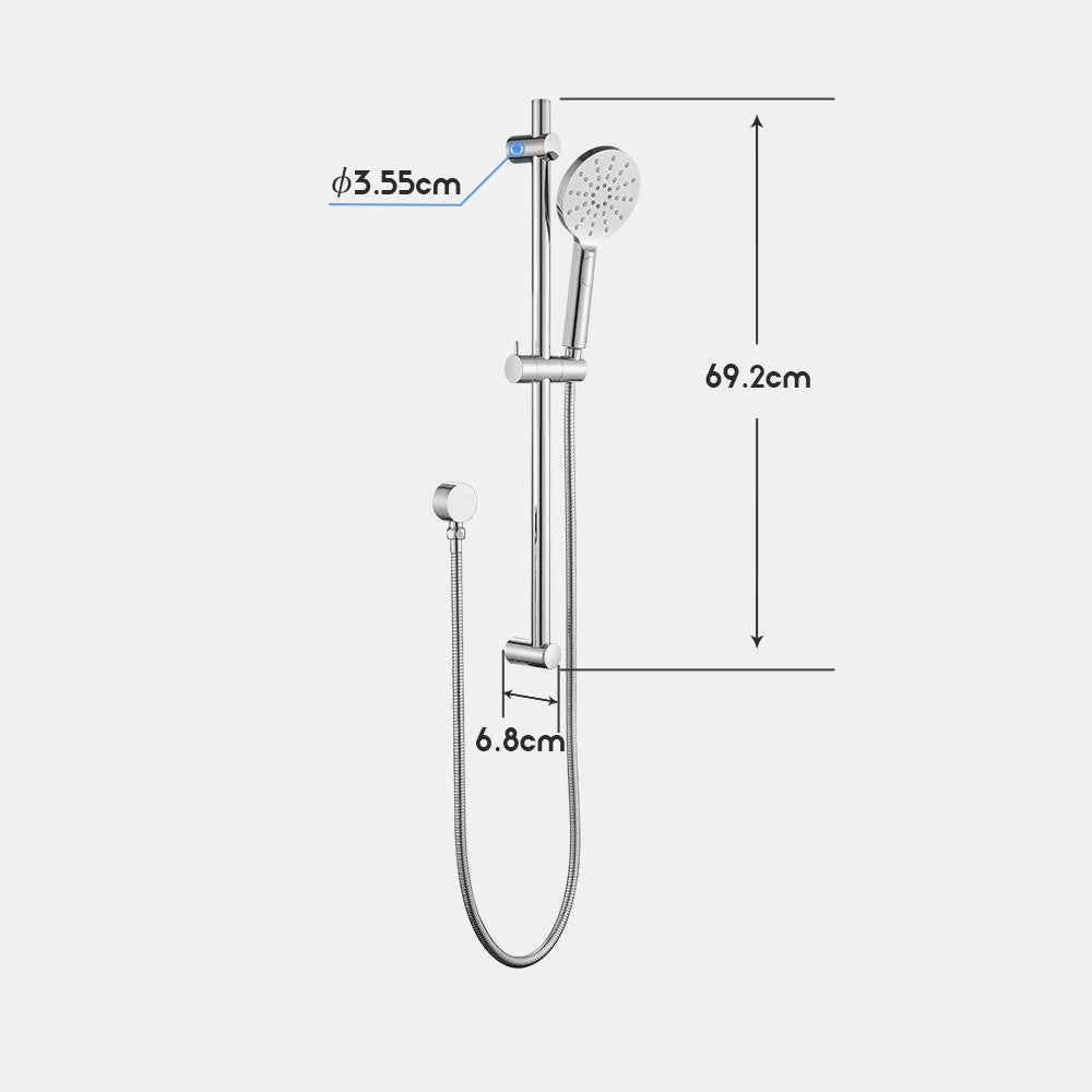 Decaura Chrome Shower Rail Set Hand Held Shower Head Shower Mixer Taps Round