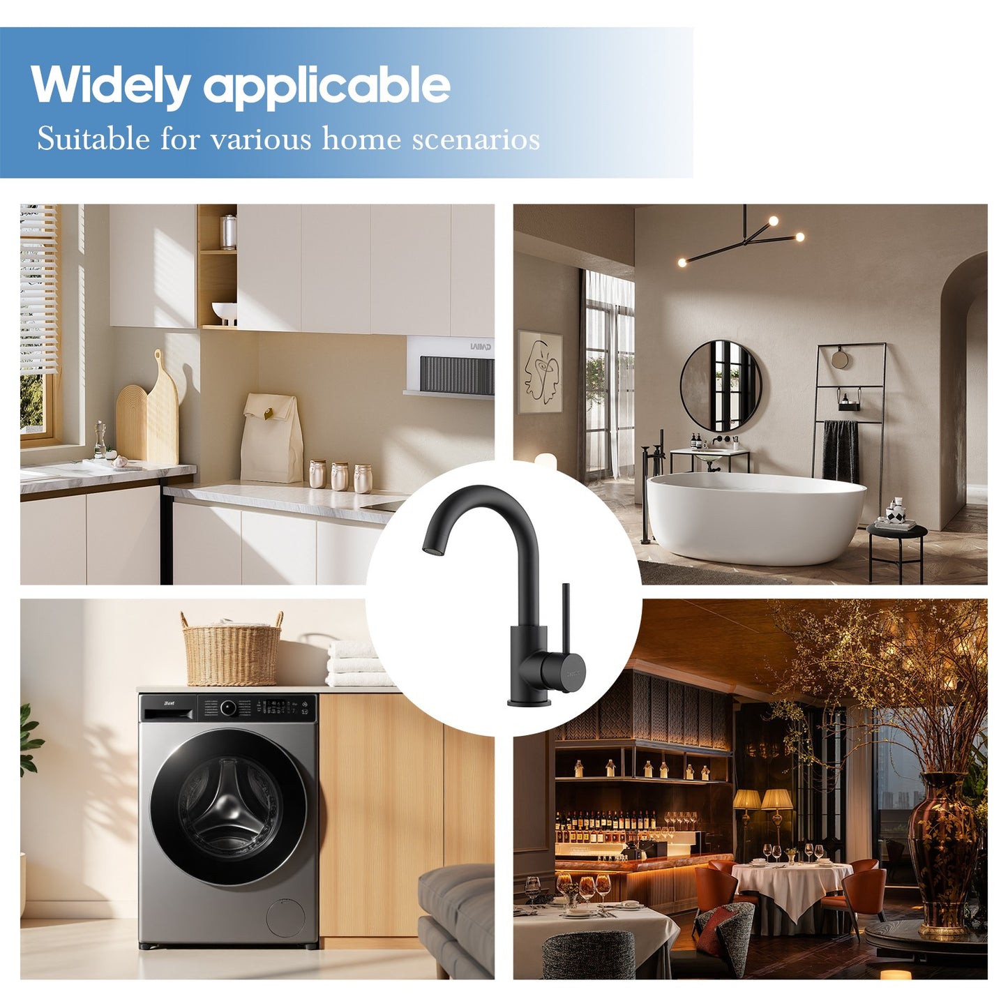 Decaura Black Basin Mixer Tap Swivel Arm Bathroom Vanity Sink Faucet Round Form