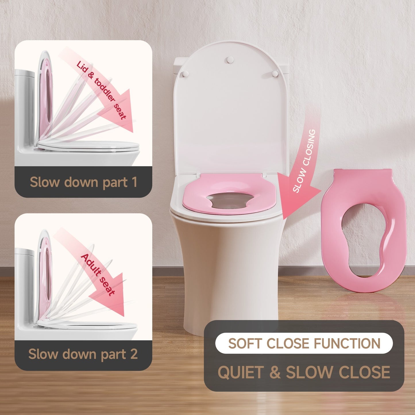 AQUATIZ Pink D-Shaped Family Toilet Seat with Built-in Potty Training Seat