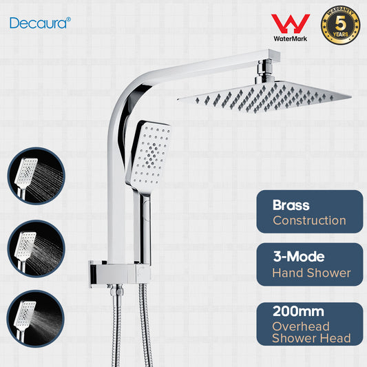 Decaura Shower Head Set square chrome 20cm rain shower head gooseneck shower arm