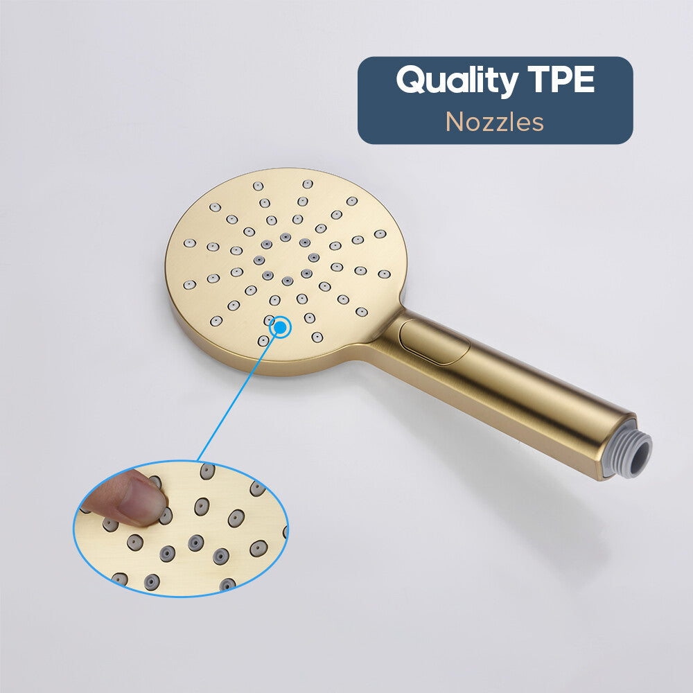 Decaura Hand Held Shower Head with 3-Mode Spray Brushed Gold Round Bathroom