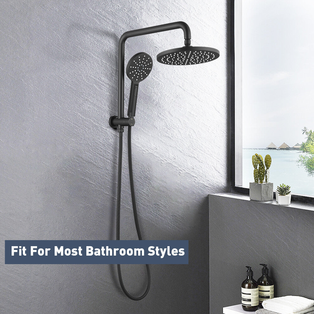 Decaura 9" Rain Shower Head Set Black Gooseneck Shower Arm Round Wall Mounted