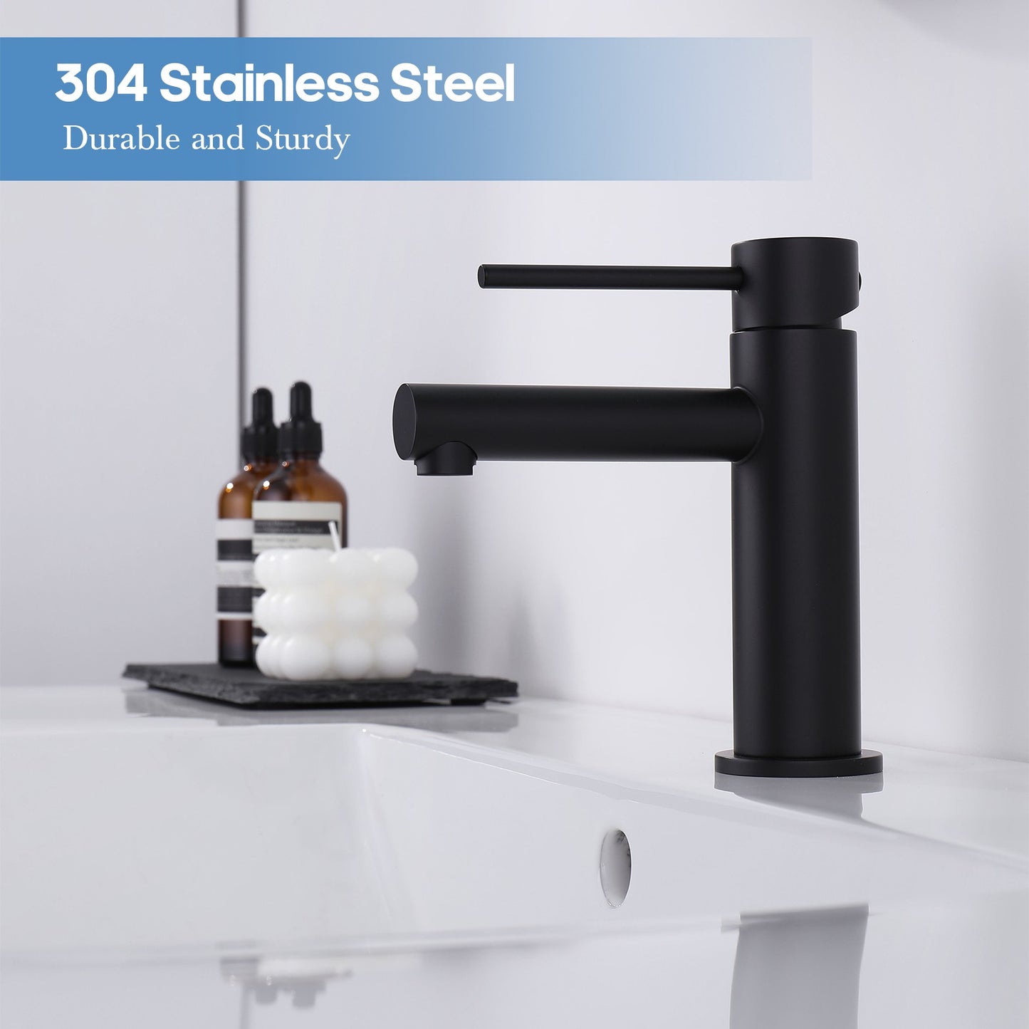 Decaura small Bathroom Basin Mixer Tap Black Stainless Steel Lead Free